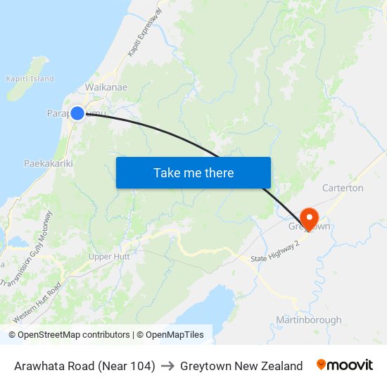 Arawhata Road (Near 104) to Greytown New Zealand map