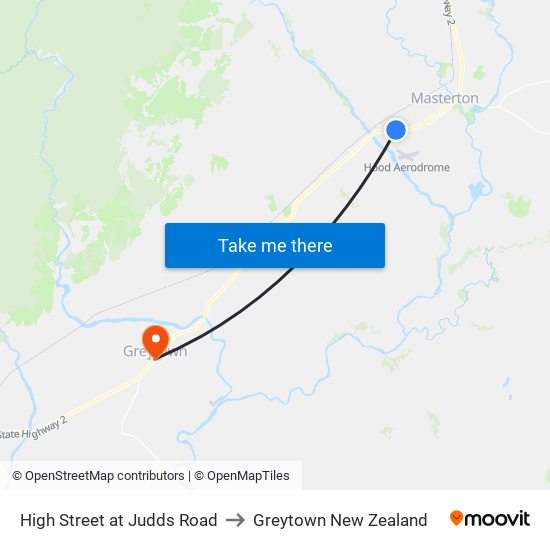 High Street at Judds Road to Greytown New Zealand map