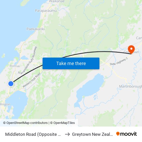 Middleton Road (Opposite 375) to Greytown New Zealand map