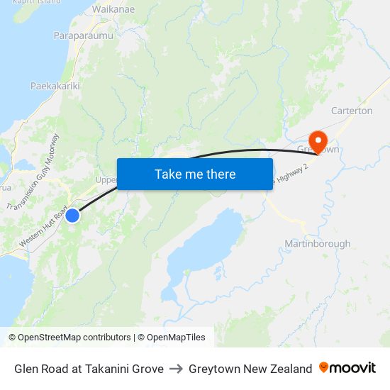 Glen Road at Takanini Grove to Greytown New Zealand map