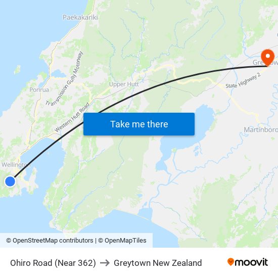 Ohiro Road (Near 362) to Greytown New Zealand map