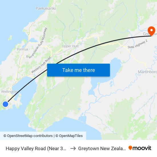 Happy Valley Road (Near 305) to Greytown New Zealand map