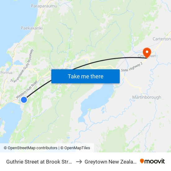 Guthrie Street at Brook Street to Greytown New Zealand map