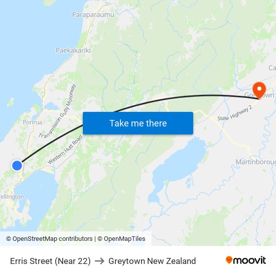 Erris Street (Near 22) to Greytown New Zealand map