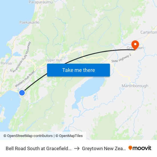 Bell Road South at Gracefield Road to Greytown New Zealand map