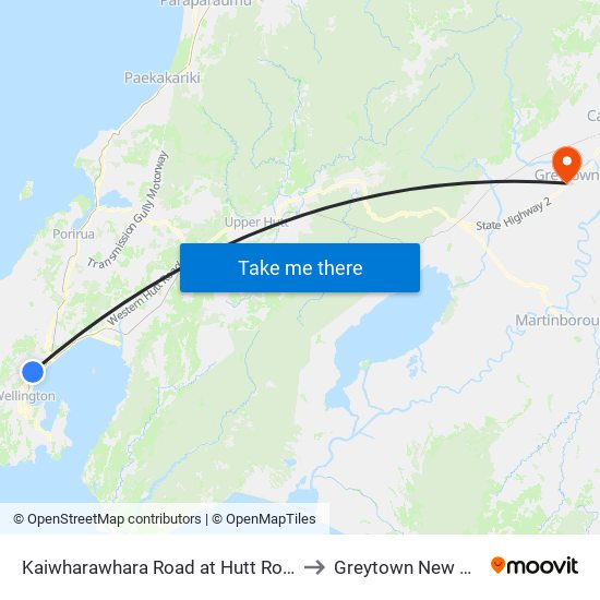 Kaiwharawhara Road at Hutt Road (Near 7) to Greytown New Zealand map