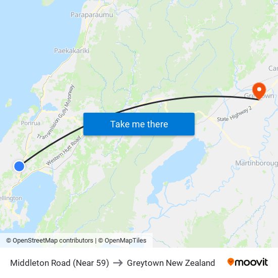 Middleton Road (Near 59) to Greytown New Zealand map