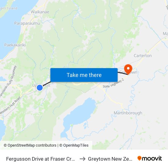 Fergusson Drive at Fraser Crescent to Greytown New Zealand map