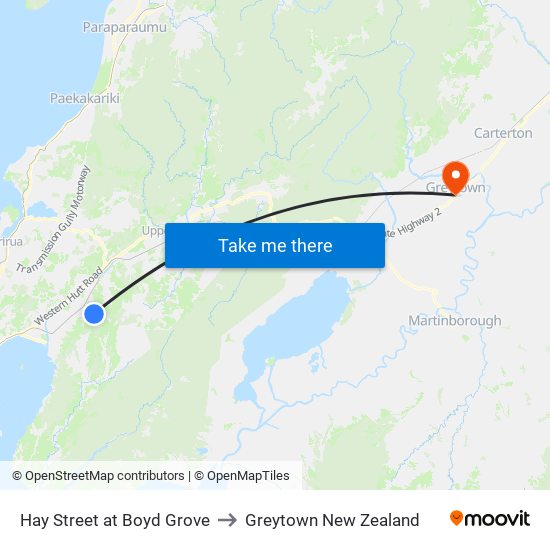 Hay Street at Boyd Grove to Greytown New Zealand map