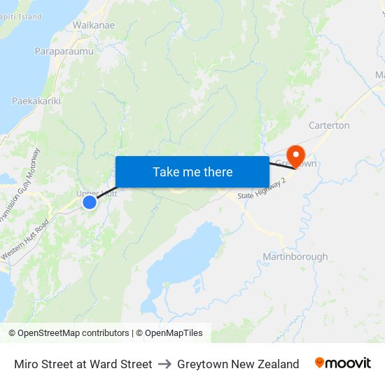 Miro Street at Ward Street to Greytown New Zealand map