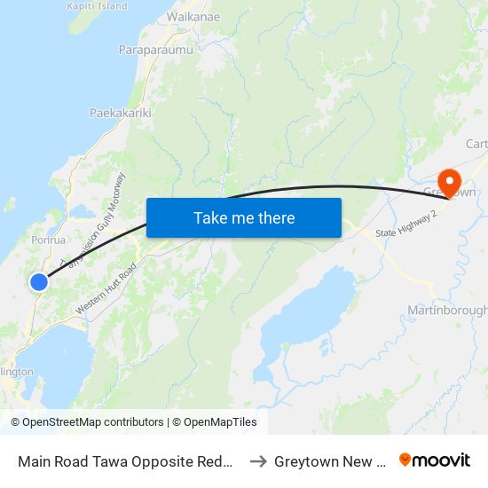 Main Road Tawa Opposite Redwood Avenue to Greytown New Zealand map