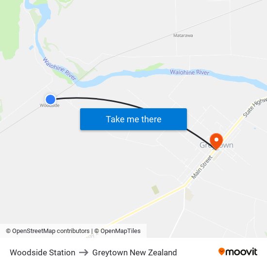 Woodside Station to Greytown New Zealand map