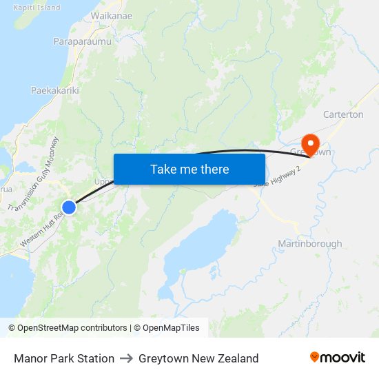 Manor Park Station to Greytown New Zealand map