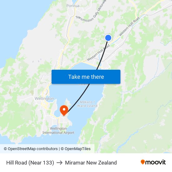 Hill Road (Near 133) to Miramar New Zealand map