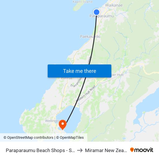 Paraparaumu Beach Shops - Stop B to Miramar New Zealand map