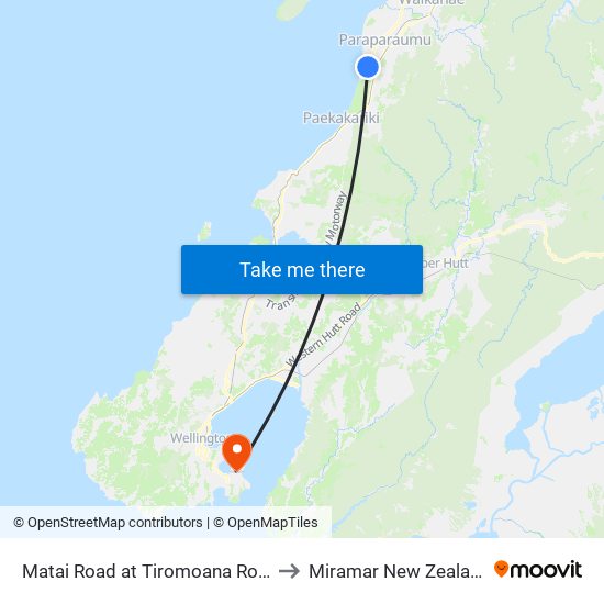 Matai Road at Tiromoana Road to Miramar New Zealand map