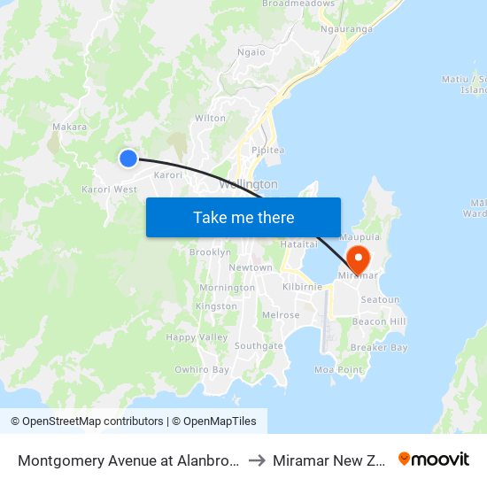 Montgomery Avenue at Alanbrooke Place to Miramar New Zealand map
