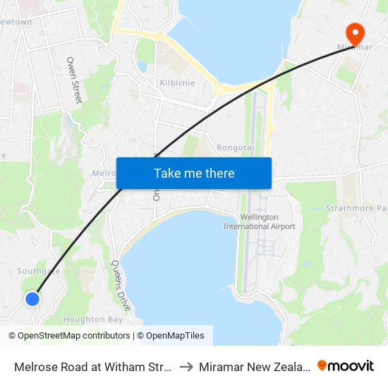 Melrose Road at Witham Street to Miramar New Zealand map