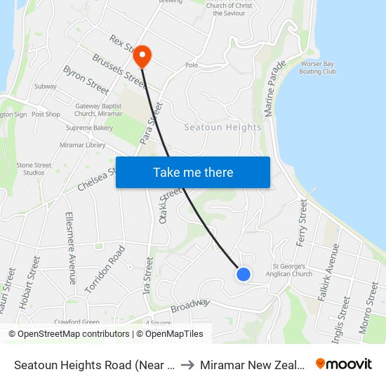 Seatoun Heights Road (Near 16) to Miramar New Zealand map