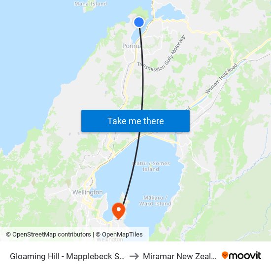 Gloaming Hill - Mapplebeck Street to Miramar New Zealand map