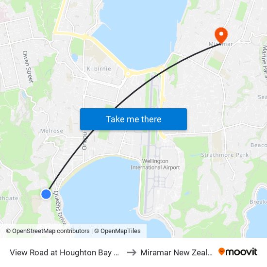 View Road at Houghton Bay Road to Miramar New Zealand map