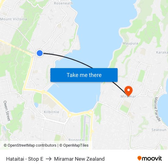 Hataitai - Stop E to Miramar New Zealand map