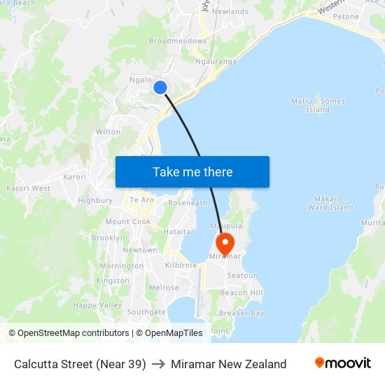 Calcutta Street (Near 39) to Miramar New Zealand map