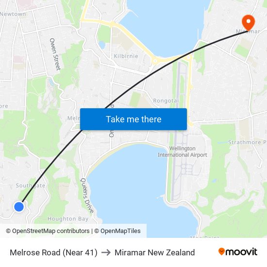 Melrose Road (Near 41) to Miramar New Zealand map