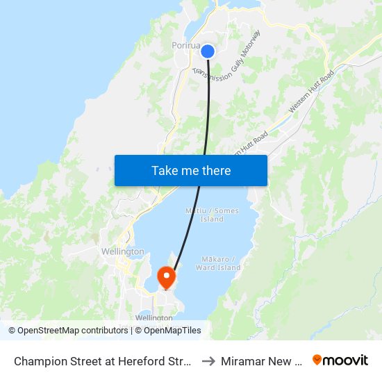 Champion Street at Hereford Street (Near 138) to Miramar New Zealand map