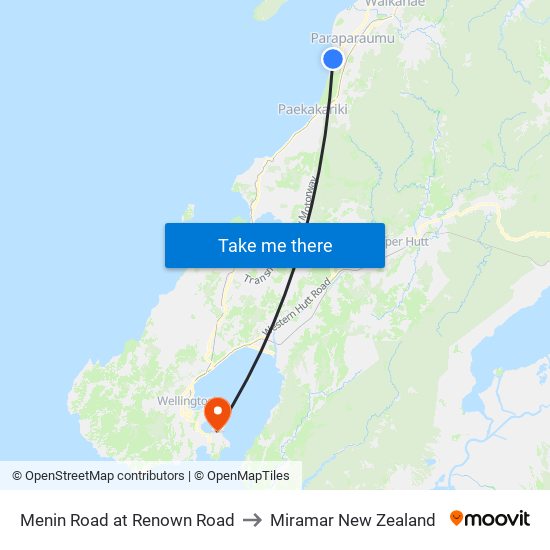 Menin Road at Renown Road to Miramar New Zealand map