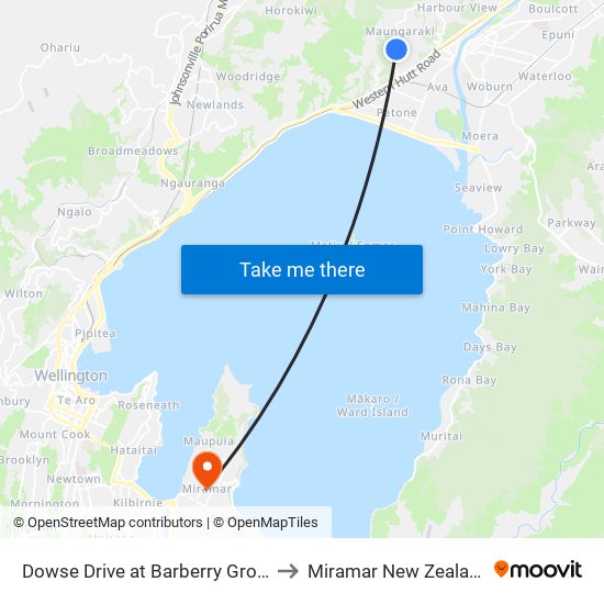 Dowse Drive at Barberry Grove to Miramar New Zealand map