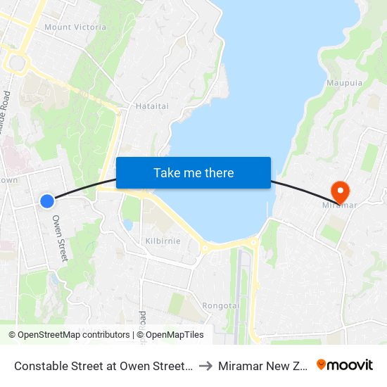 Constable Street at Owen Street (Near 77) to Miramar New Zealand map