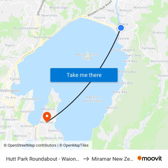 Hutt Park Roundabout - Waione Street to Miramar New Zealand map