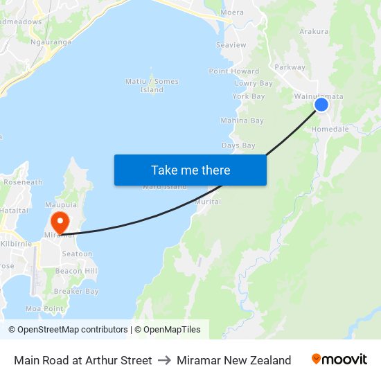 Main Road at Arthur Street to Miramar New Zealand map