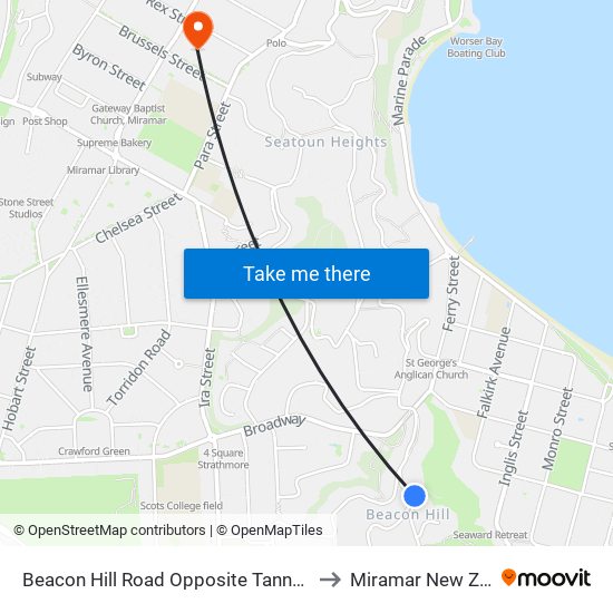 Beacon Hill Road Opposite Tannadyce Street to Miramar New Zealand map
