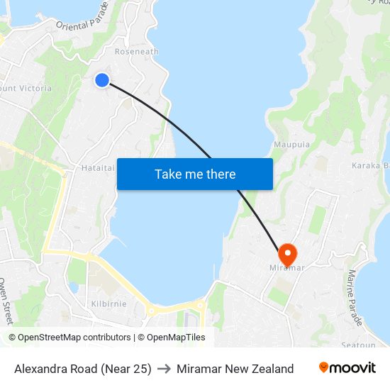 Alexandra Road (Near 25) to Miramar New Zealand map