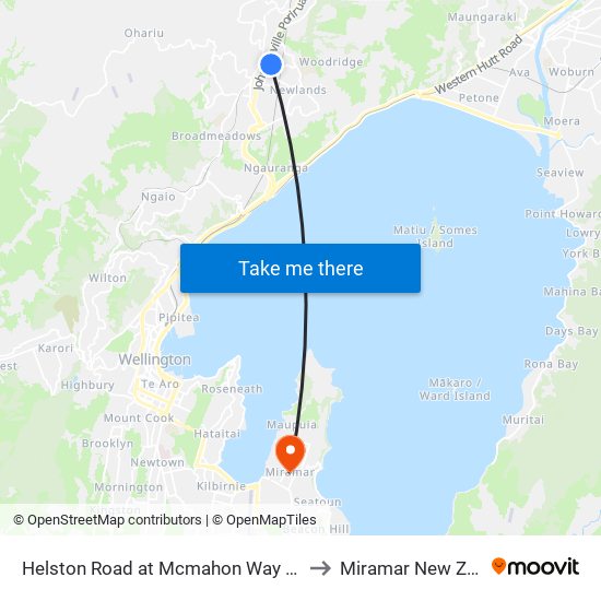 Helston Road at Mcmahon Way (Near 103) to Miramar New Zealand map