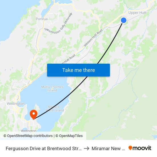 Fergusson Drive at Brentwood Street (Near 478) to Miramar New Zealand map