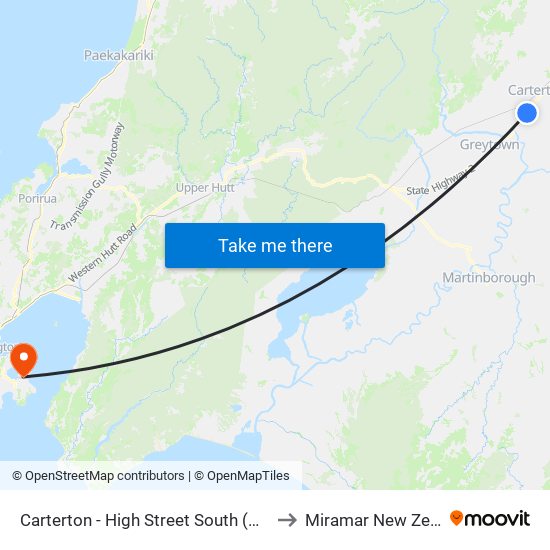 Carterton - High Street South (Near 439) to Miramar New Zealand map