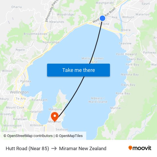 Hutt Road (Near 85) to Miramar New Zealand map