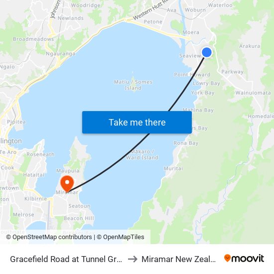 Gracefield Road at Tunnel Grove to Miramar New Zealand map