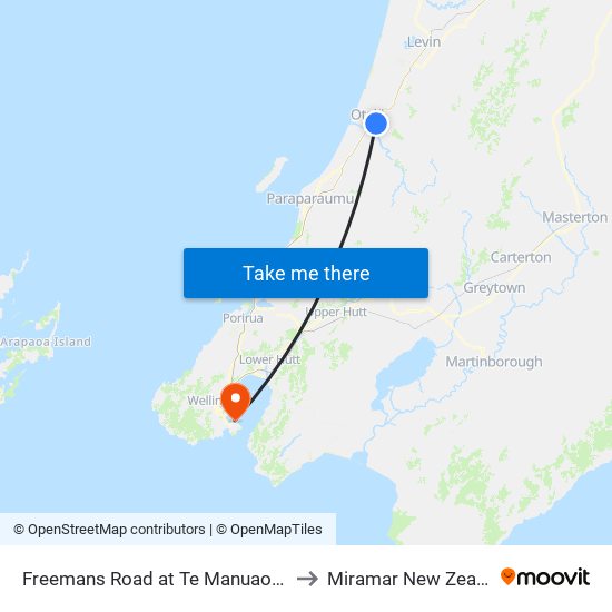 Freemans Road at Te Manuao Road to Miramar New Zealand map