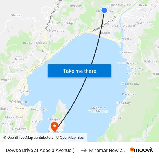 Dowse Drive at Acacia Avenue (Near 208) to Miramar New Zealand map