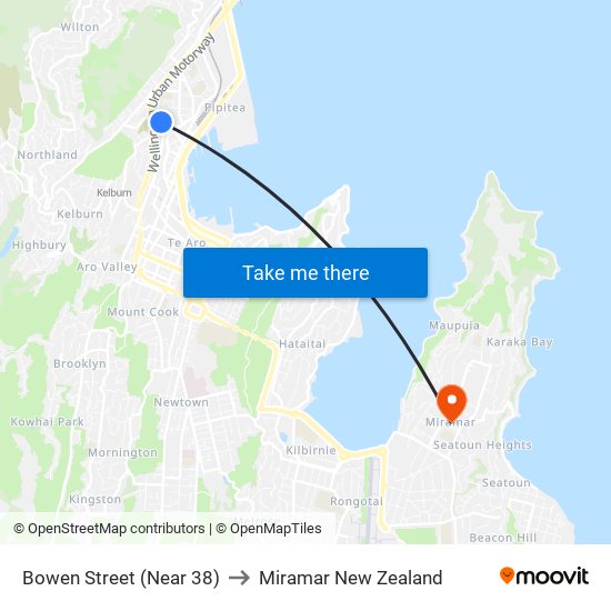 Bowen Street (Near 38) to Miramar New Zealand map