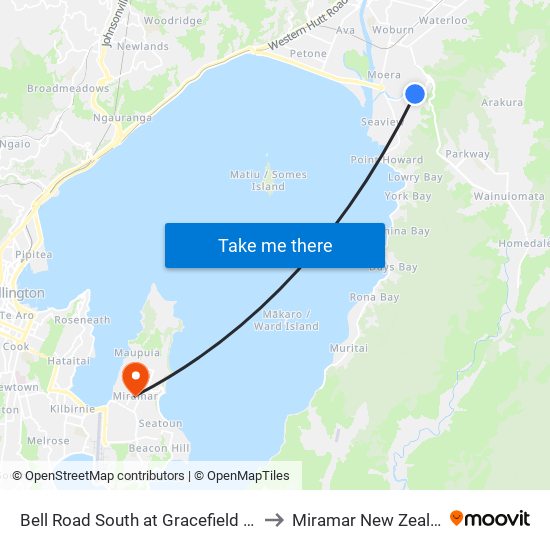 Bell Road South at Gracefield Road to Miramar New Zealand map