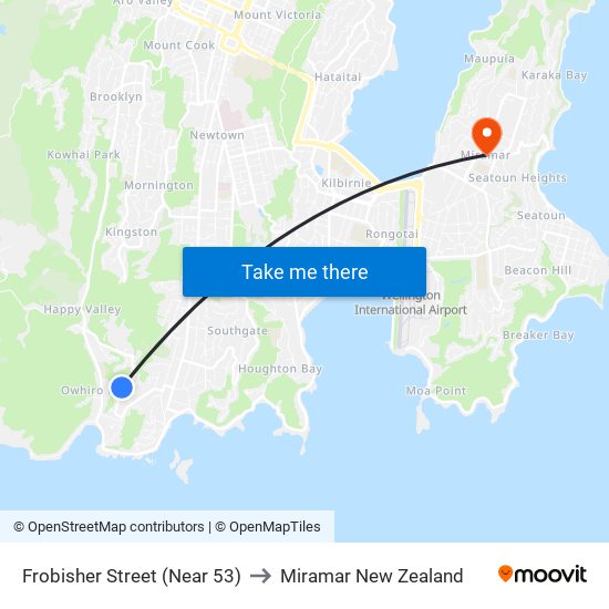 Frobisher Street (Near 53) to Miramar New Zealand map