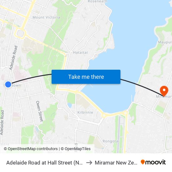 Adelaide Road at Hall Street (Near 261) to Miramar New Zealand map