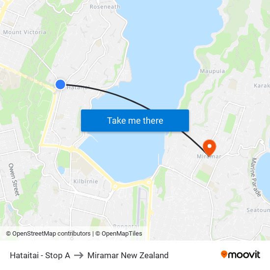 Hataitai - Stop A to Miramar New Zealand map