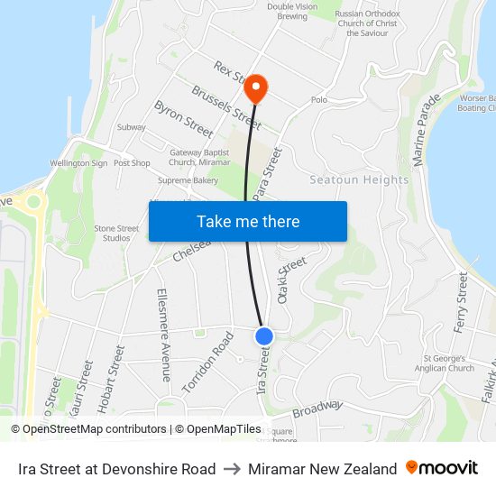 Ira Street at Devonshire Road to Miramar New Zealand map