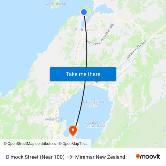 Dimock Street (Near 100) to Miramar New Zealand map